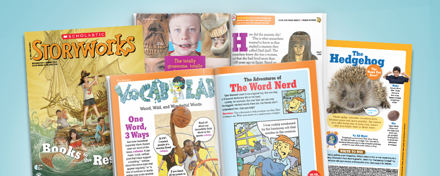 An assortment of Storyworks magazine spreads