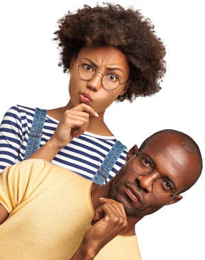two adults with thoughtful expressions