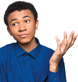 a young boy holding his hand up