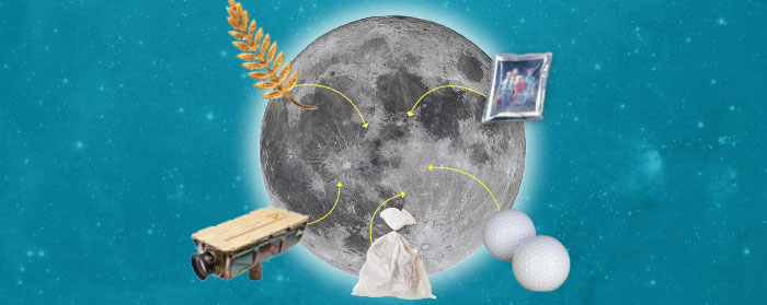 various objects with arrows pointing to the moon