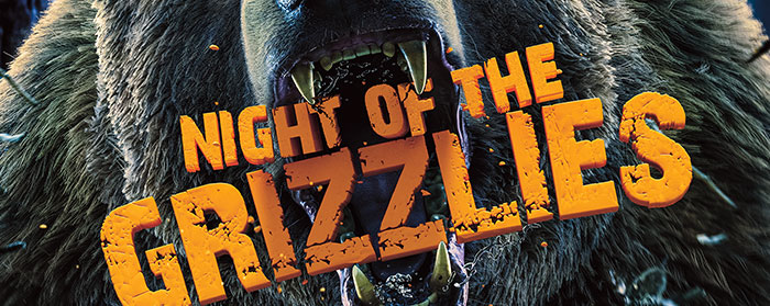 The text "Night of the Grizzlies" in the jaws of a large bear