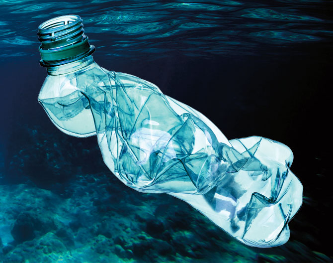 A crinkled water bottle
