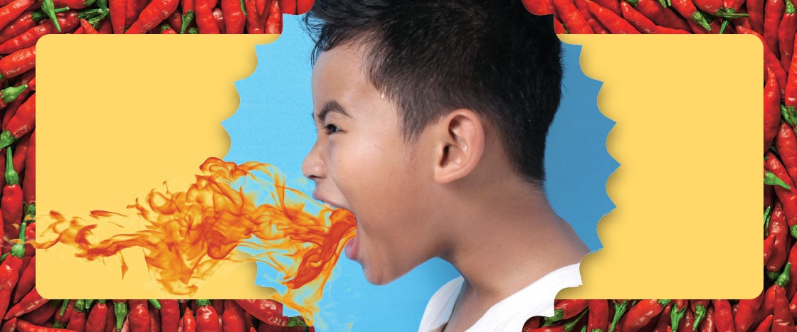 A child with fire coming out of his mouth