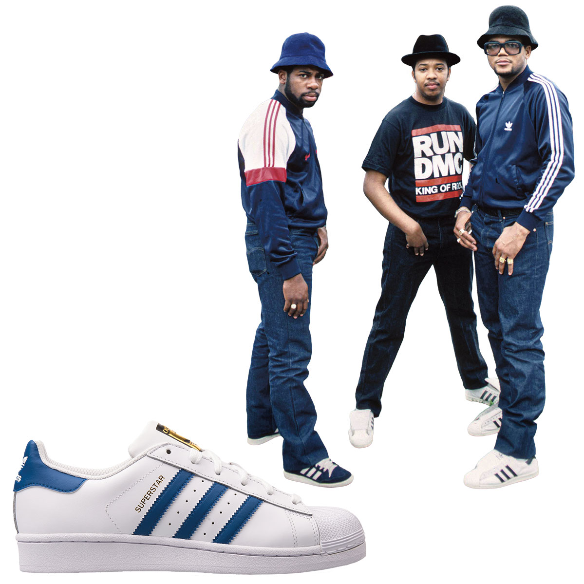 Image of three performers all wearing Adidas shoes