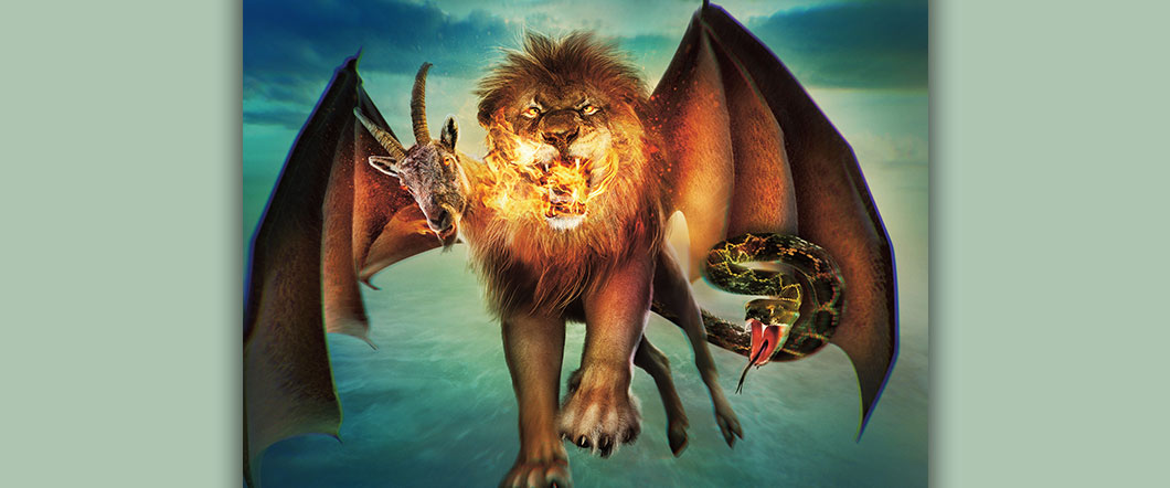 Image of a beast with goat, lion, and snake head and wings
