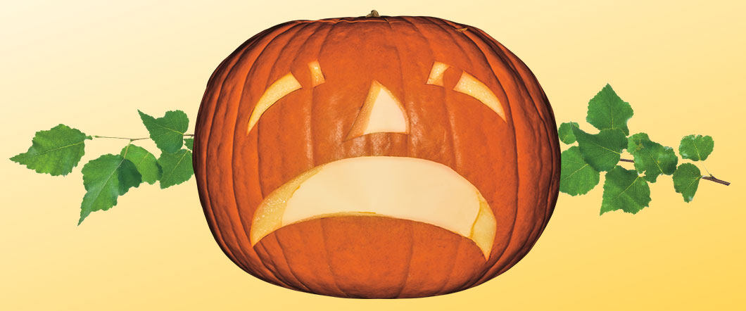Jack-o&apos;-lantern with an upset expression