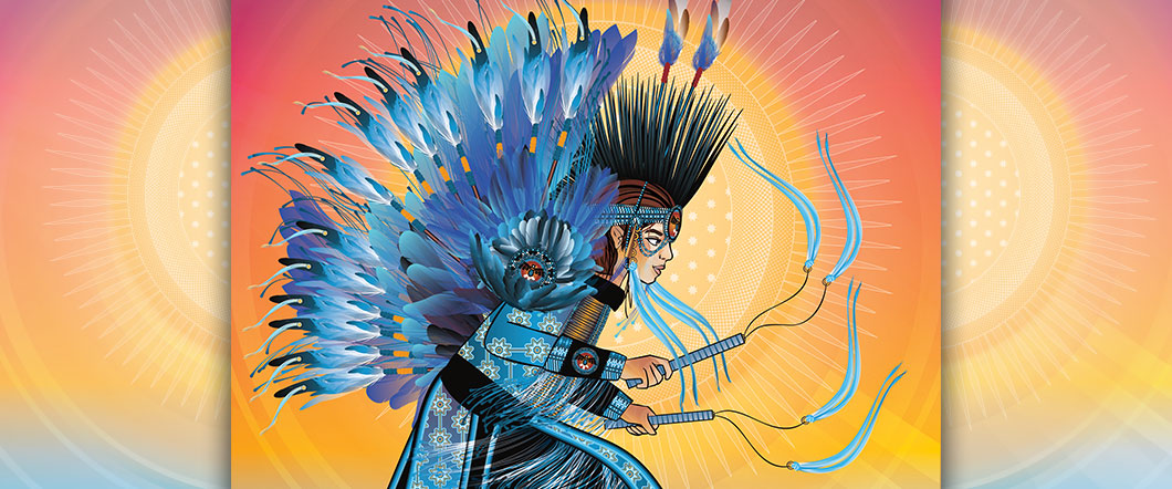 Colorful illustration of a person wearing traditional dance garments