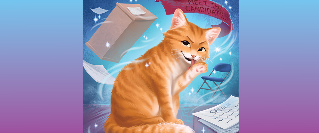 Illustration of a mischievous-looking cat