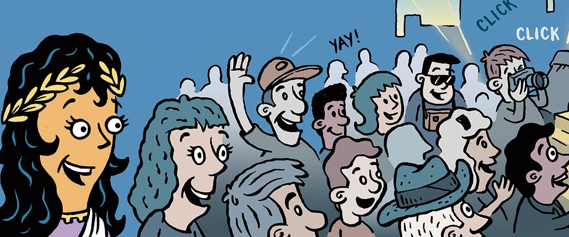 Illustration of an excited crowd with cameras