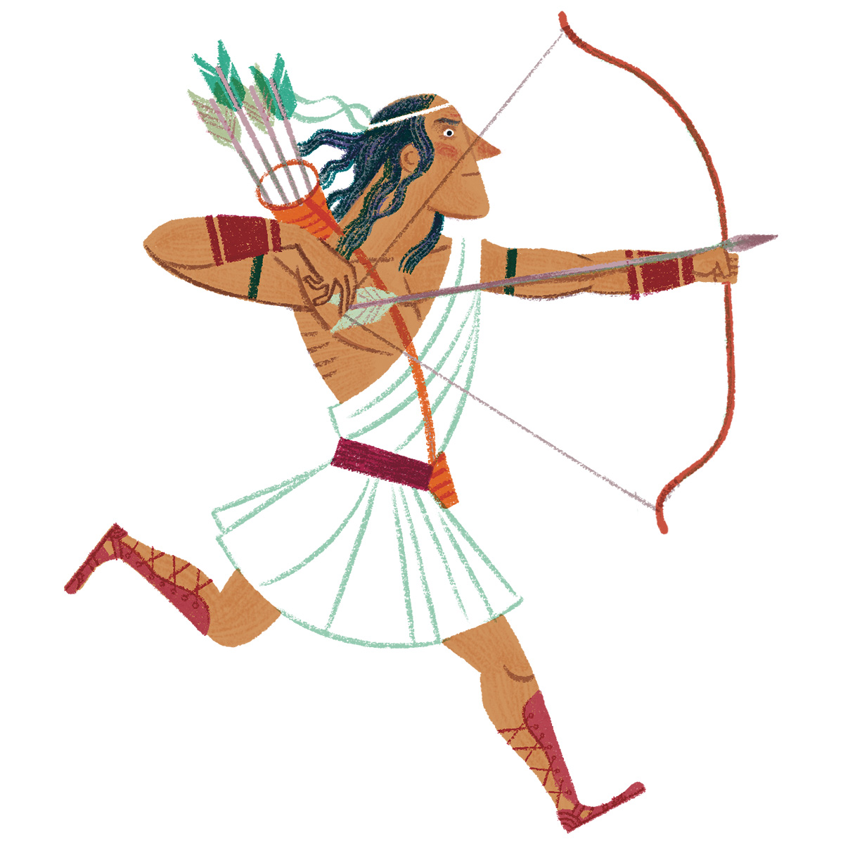 Illustration of a warrior holding their bow & arrow