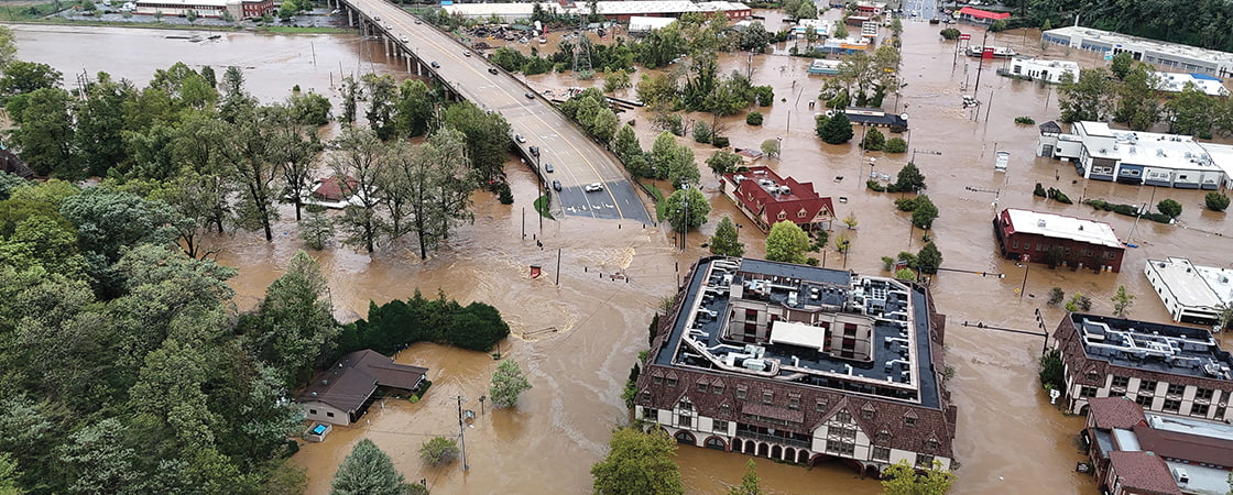 Bird&apos;s eye view of a flooded city