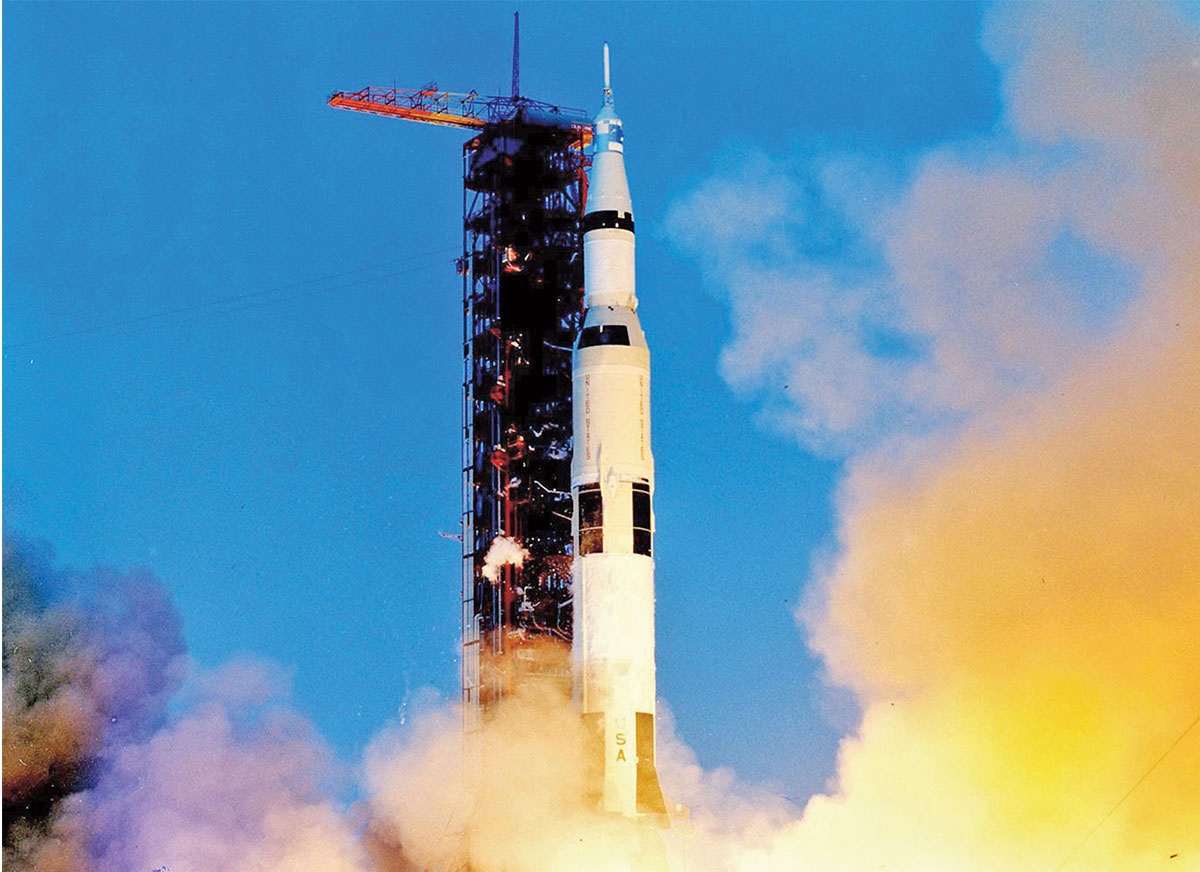 A spacecraft preparing to launch into space